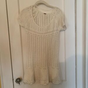Free People Snowbells Ivory Crochet Tunic Knit Mini Dress